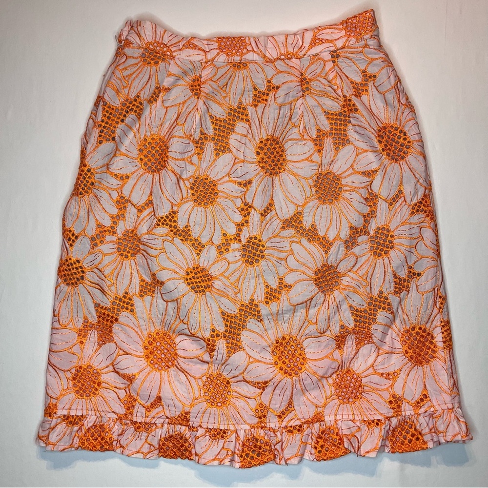 Womens Anthropologie Plenty by Tracy Reese Embroidered Floral Orange Skirt Sz XS - Picture 5 of 10